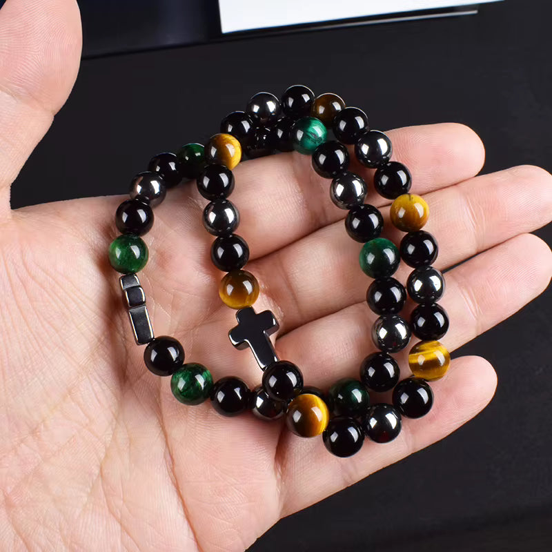 Natural Stone Bracelet Hematite Black Obsidian Tiger Eye Elastic