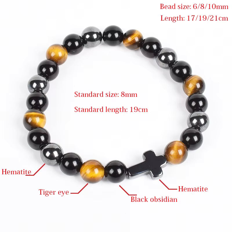 Natural Stone Bracelet Hematite Black Obsidian Tiger Eye Elastic
