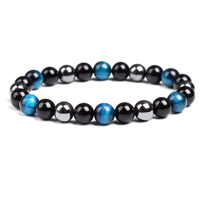 Natural Stone Bracelet Hematite Black Obsidian Tiger Eye Elastic
