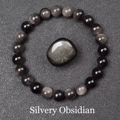 Obsidian Beaded Bracelet Natural Golden Round Stone Beads Unisex
