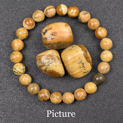 Obsidian Beaded Bracelet Natural Golden Round Stone Beads Unisex