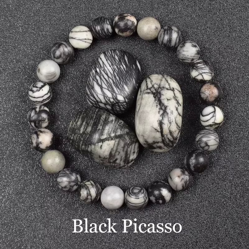 Obsidian Beaded Bracelet Natural Golden Round Stone Beads Unisex