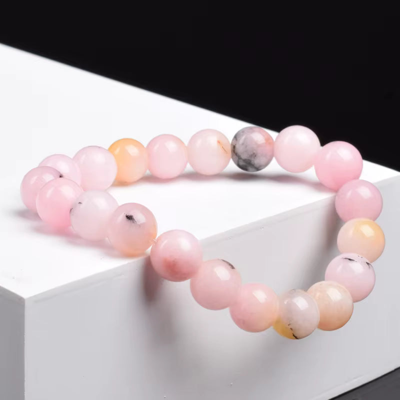 Pink Opal Bracelet with Crystal Quartz Beads Elastic for Women