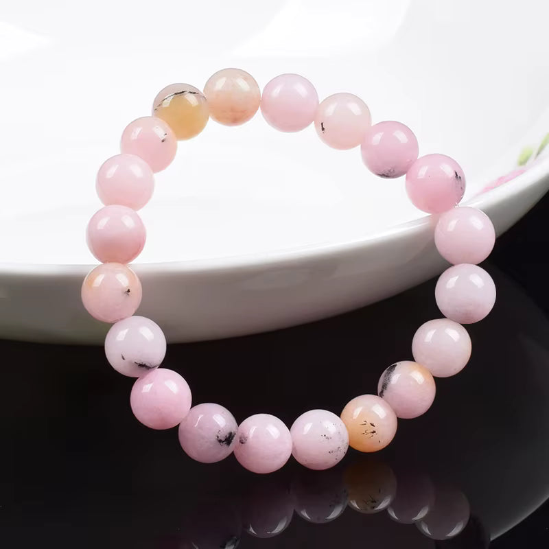 Pink Opal Bracelet with Crystal Quartz Beads Elastic for Women
