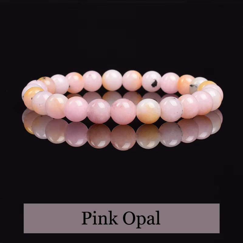 Pink Opal Bracelet with Crystal Quartz Beads Elastic for Women