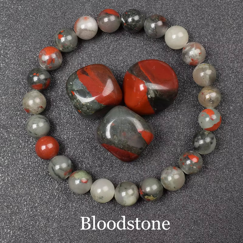 Red Carnelian Beaded Bracelet Natural Striped Agate Elastic Unisex