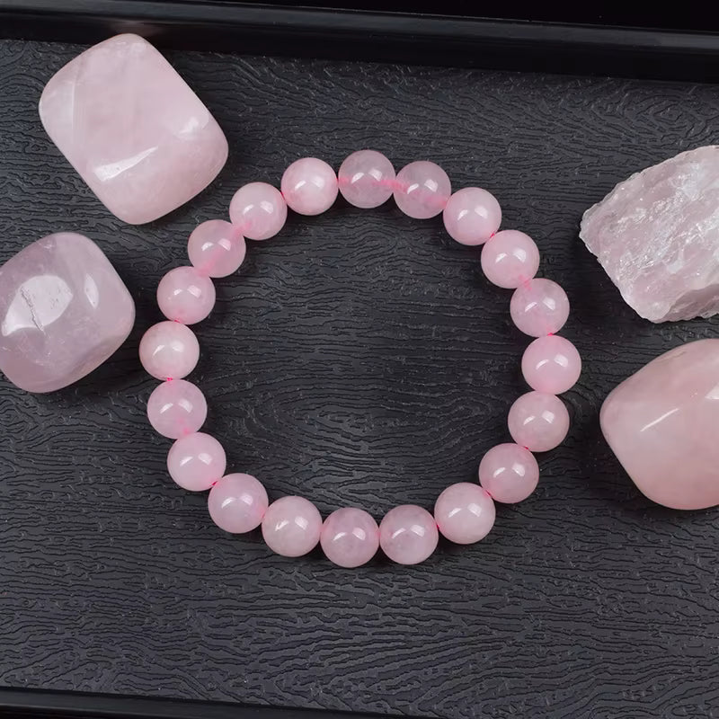 Rose Quartz Beaded Bracelet 6mm 8mm Natural Stone Elastic Unisex
