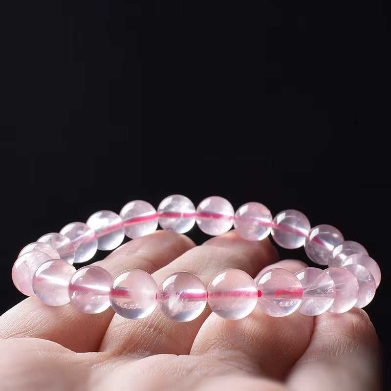 Rose Quartz Bracelet Beaded Elastic Handmade Natural Pink for Women