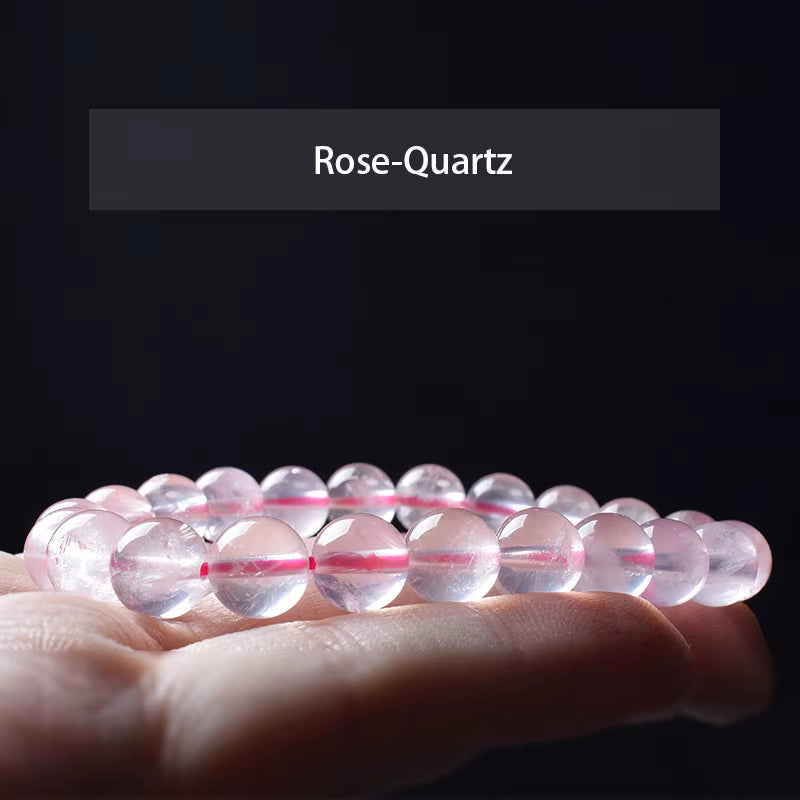 Rose Quartz Bracelet Beaded Elastic Handmade Natural Pink for Women