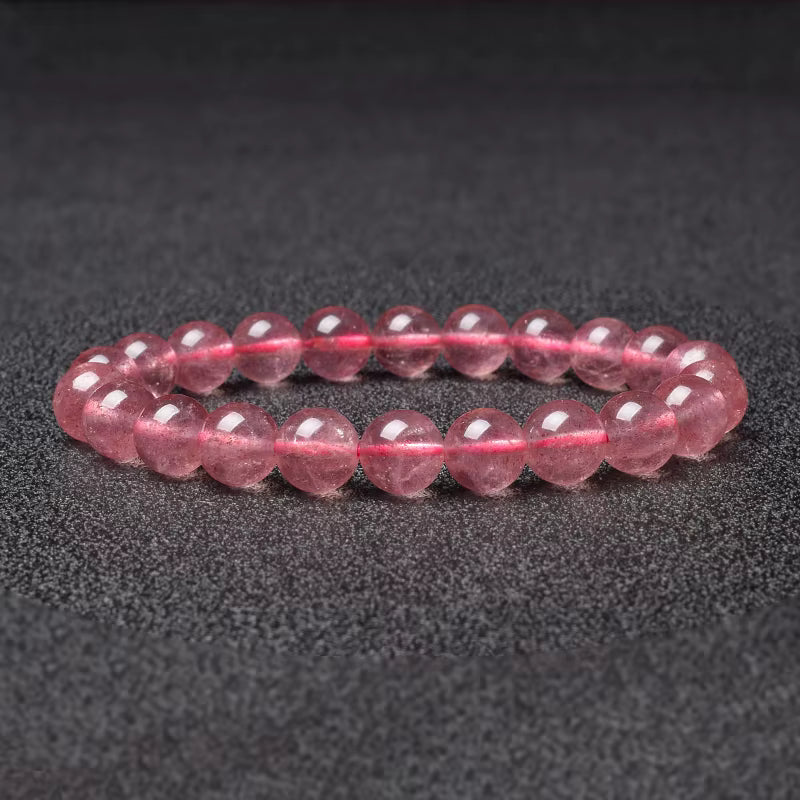 Rose Quartz Bracelet Beaded Elastic Handmade Natural Pink for Women