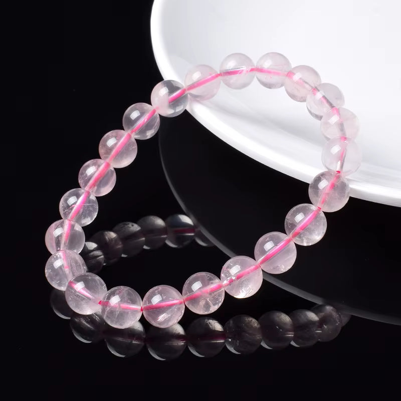 Rose Quartz Bracelet Beaded Elastic Handmade Natural Pink for Women