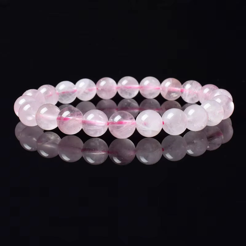 Rose Quartz Bracelet Beaded Elastic Handmade Natural Pink for Women