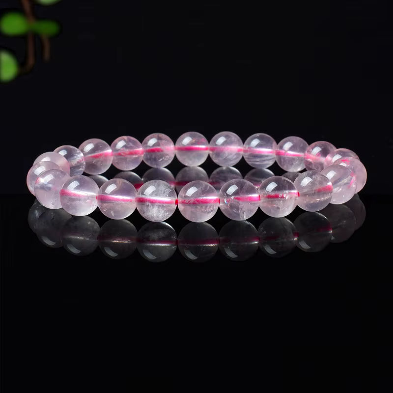 Rose Quartz Bracelet Beaded Elastic Handmade Natural Pink for Women