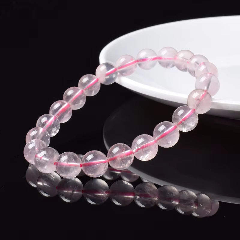 Rose Quartz Bracelet Beaded Elastic Handmade Natural Pink for Women
