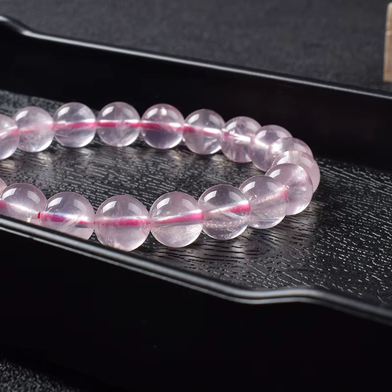 Rose Quartz Bracelet Beaded Elastic Handmade Natural Pink for Women