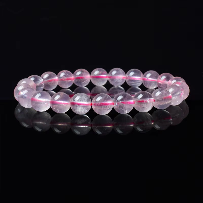 Rose Quartz Bracelet Beaded Elastic Handmade Natural Pink for Women