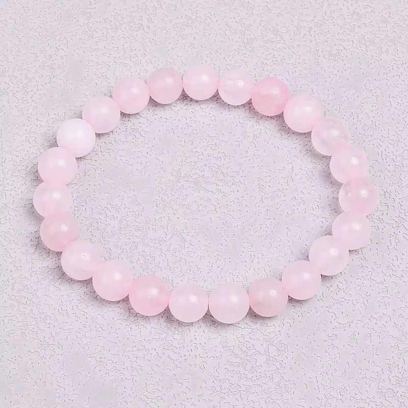 Rose Quartz Bracelet Beaded Stretch Natural Madagascar Pink