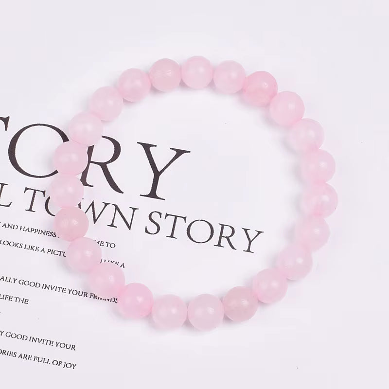 Rose Quartz Bracelet Beaded Stretch Natural Madagascar Pink