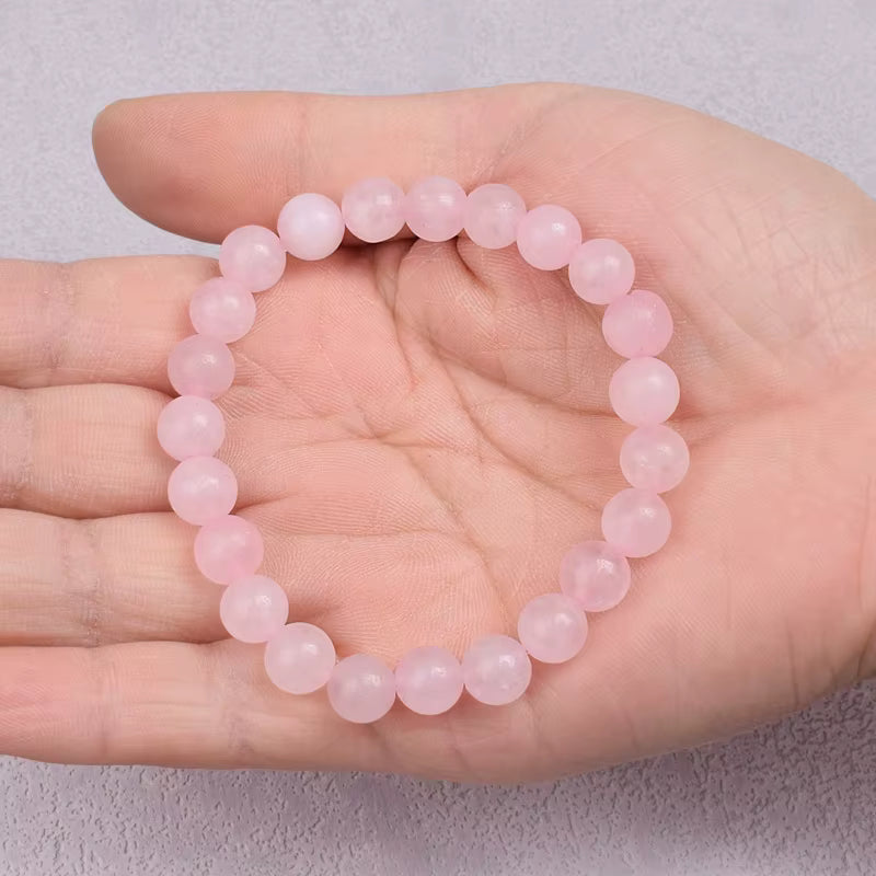 Rose Quartz Bracelet Beaded Stretch Natural Madagascar Pink