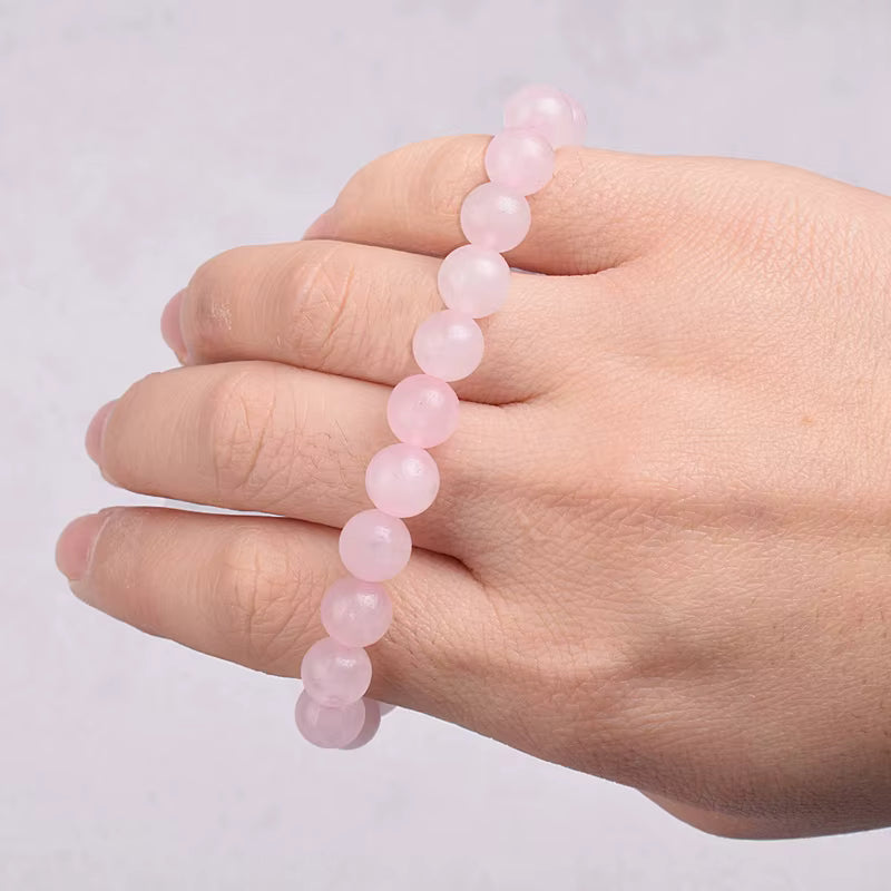Rose Quartz Bracelet Beaded Stretch Natural Madagascar Pink