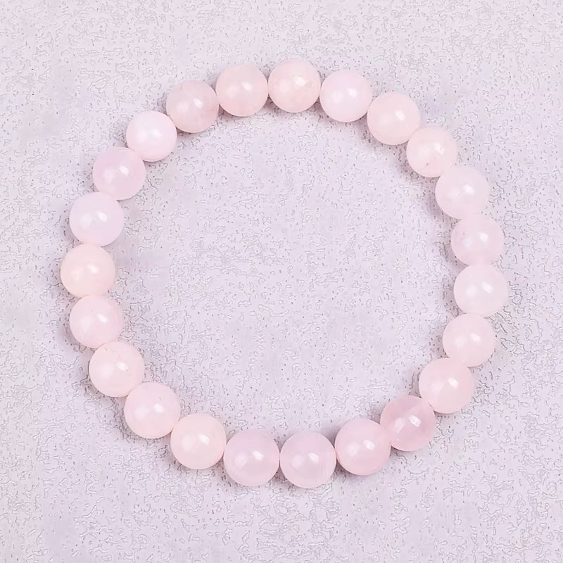 Rose Quartz Bracelet Beaded Stretch Natural Madagascar Pink