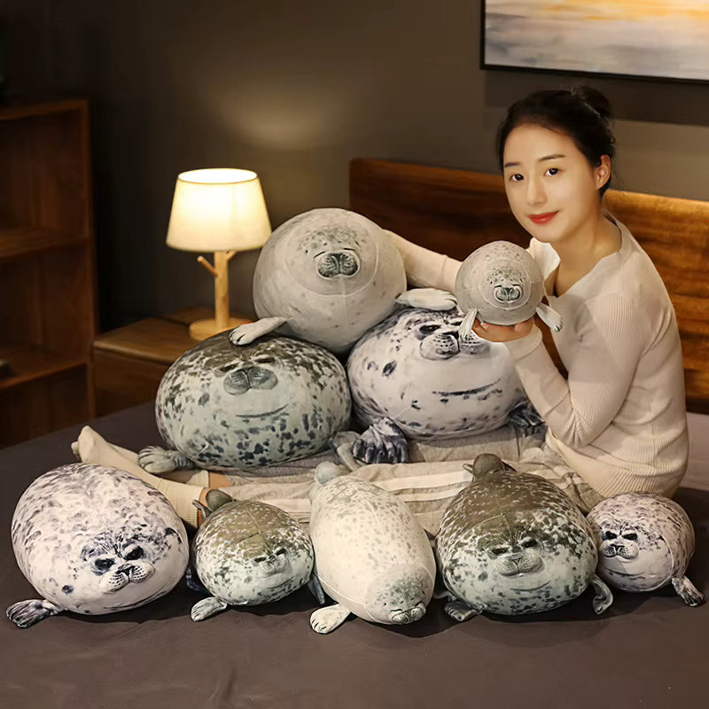 Sea Lion Plush Pillow 30cm Chubby 3D Angry Face PP Cotton Stuffed Toy