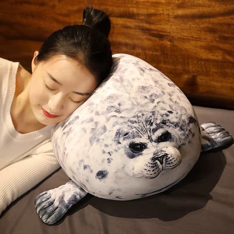 Sea Lion Plush Pillow 30cm Chubby 3D Angry Face PP Cotton Stuffed Toy