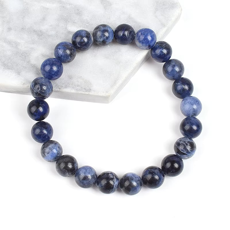 Sodalite Beaded Bracelet Natural Dark Blue Elastic 4mm to 12mm