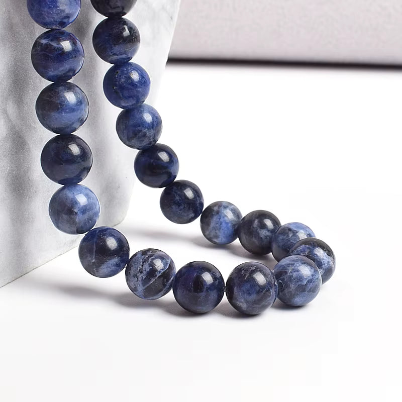 Sodalite Beaded Bracelet Natural Dark Blue Elastic 4mm to 12mm