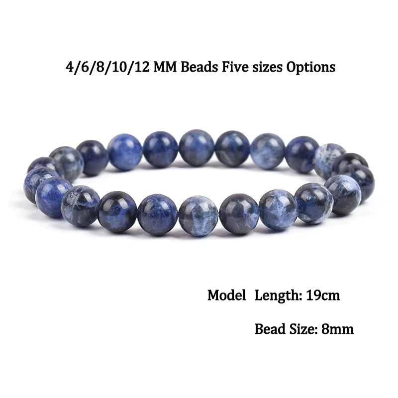 Sodalite Beaded Bracelet Natural Dark Blue Elastic 4mm to 12mm