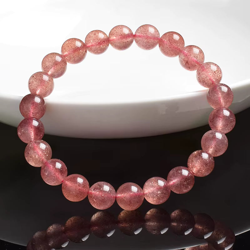 Strawberry Quartz Bracelet Natural Pink Round Beads 6mm 8mm 10mm