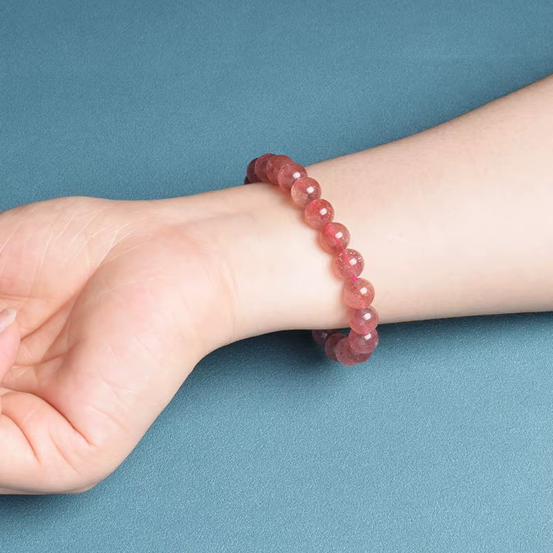 Strawberry Quartz Bracelet Natural Pink Round Beads 6mm 8mm 10mm