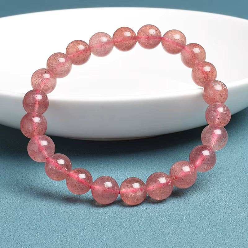 Strawberry Quartz Bracelet Natural Pink Round Beads 6mm 8mm 10mm