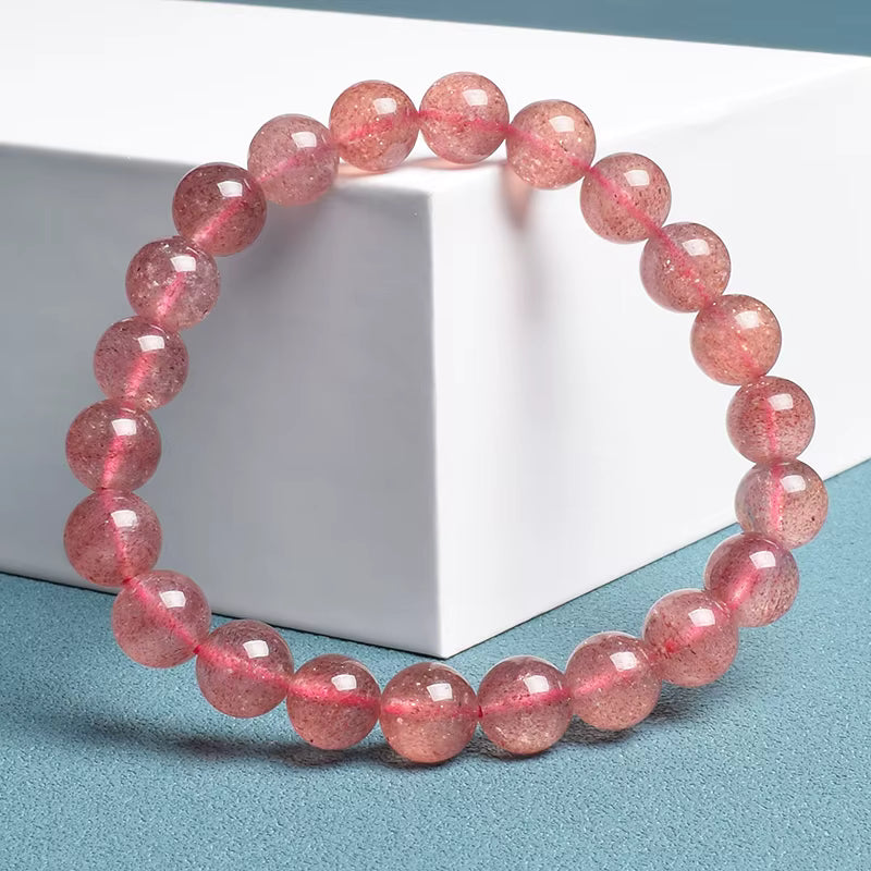 Strawberry Quartz Bracelet Natural Pink Round Beads 6mm 8mm 10mm