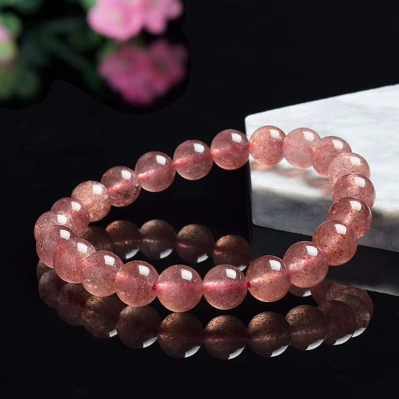 Strawberry Quartz Bracelet Natural Pink Round Beads 6mm 8mm 10mm