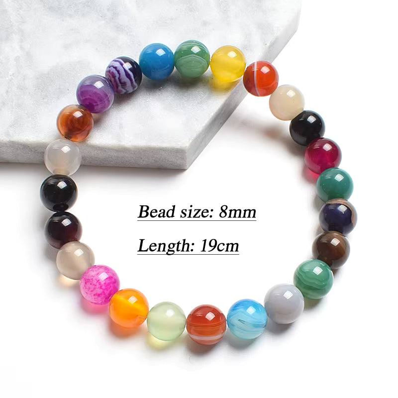 Striped Agate Bracelet Natural Green Veined Round Elastic Handmade