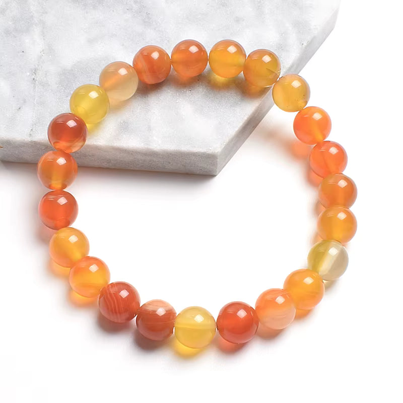 Striped Agate Bracelet Natural Green Veined Round Elastic Handmade