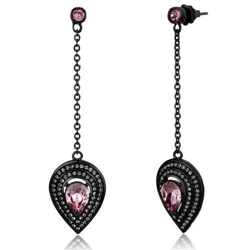 TK2380 - IP Black(Ion Plating) Stainless Steel Earrings with Top Grade Crystal  in Light Rose-0