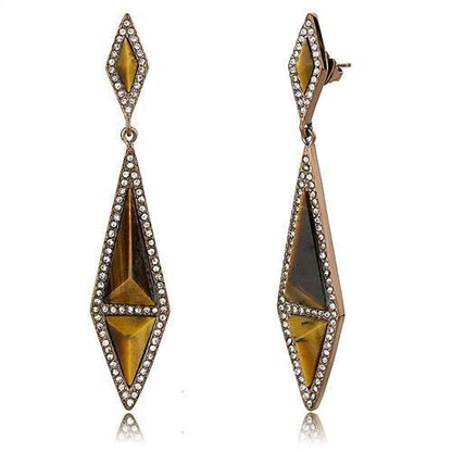 TK3071 - IP Coffee light Stainless Steel Earrings with Synthetic Tiger Eye in Topaz-0