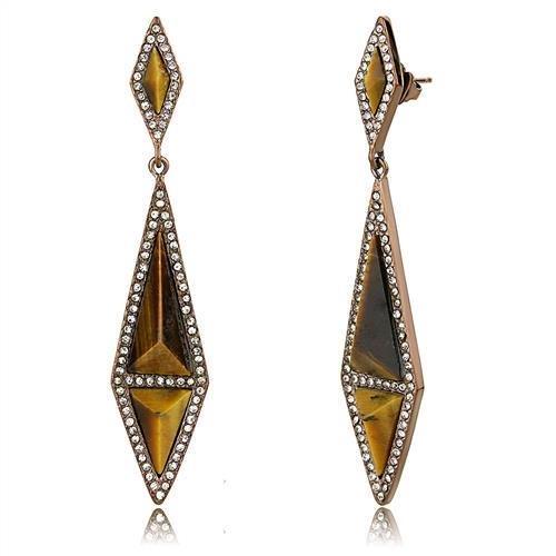 TK3071 - IP Coffee light Stainless Steel Earrings with Synthetic Tiger Eye in Topaz-0