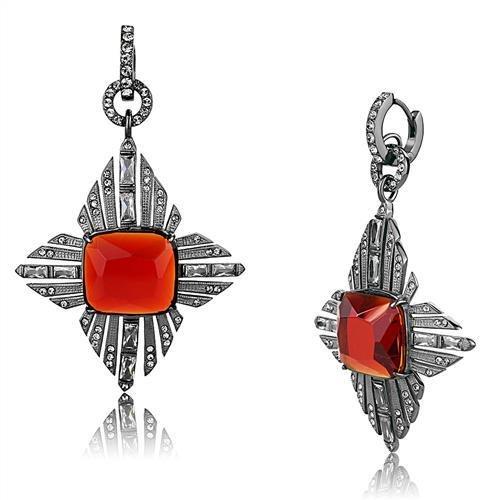 TK3080 - IP Light Black  (IP Gun) Stainless Steel Earrings with Synthetic Synthetic Glass in Orange-0