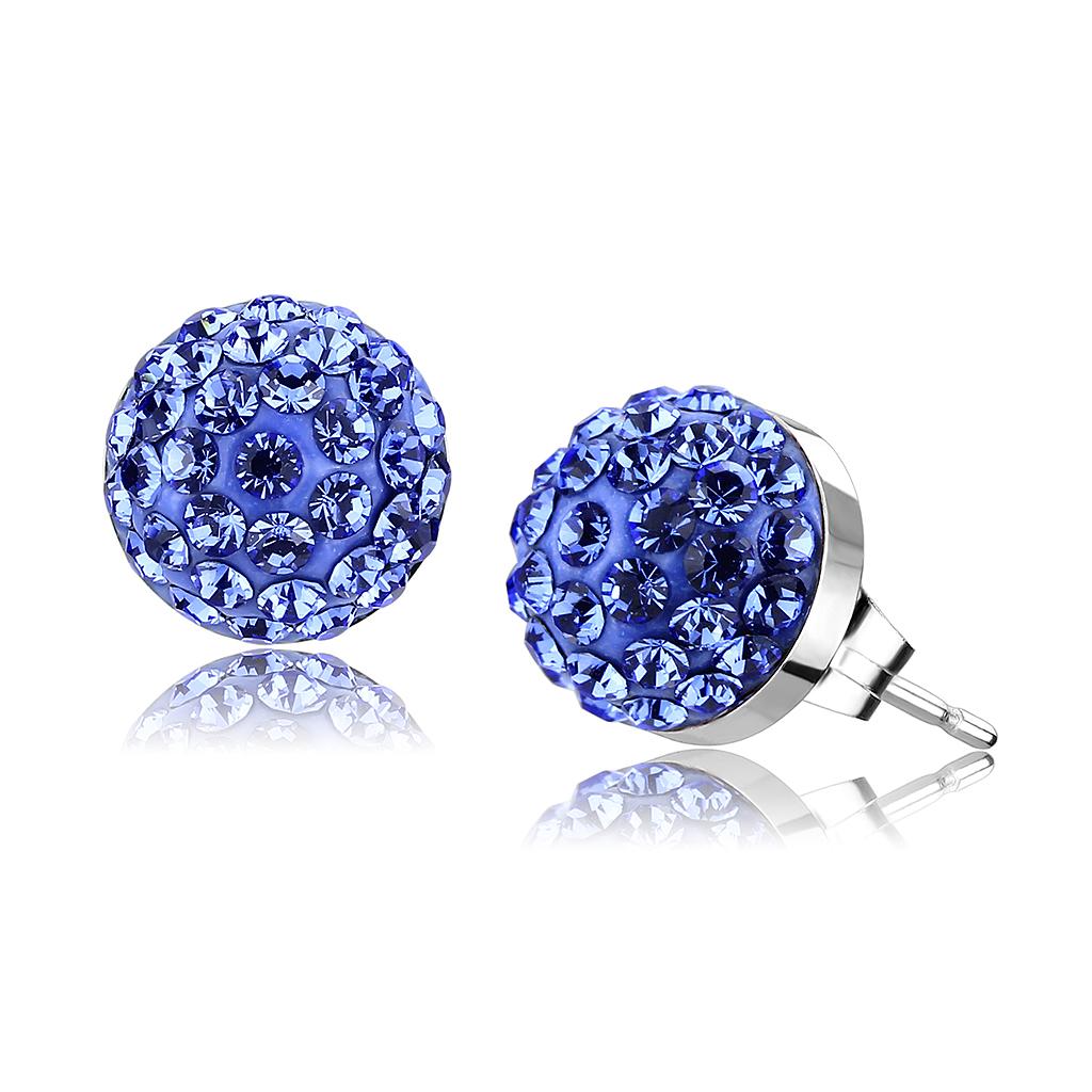TK3550 - High polished (no plating) Stainless Steel Earrings with Top Grade Crystal  in Sapphire-0
