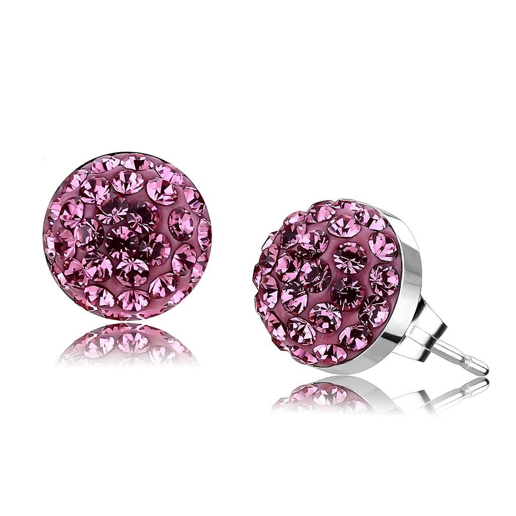 TK3553 - High polished (no plating) Stainless Steel Earrings with Top Grade Crystal  in Rose-0