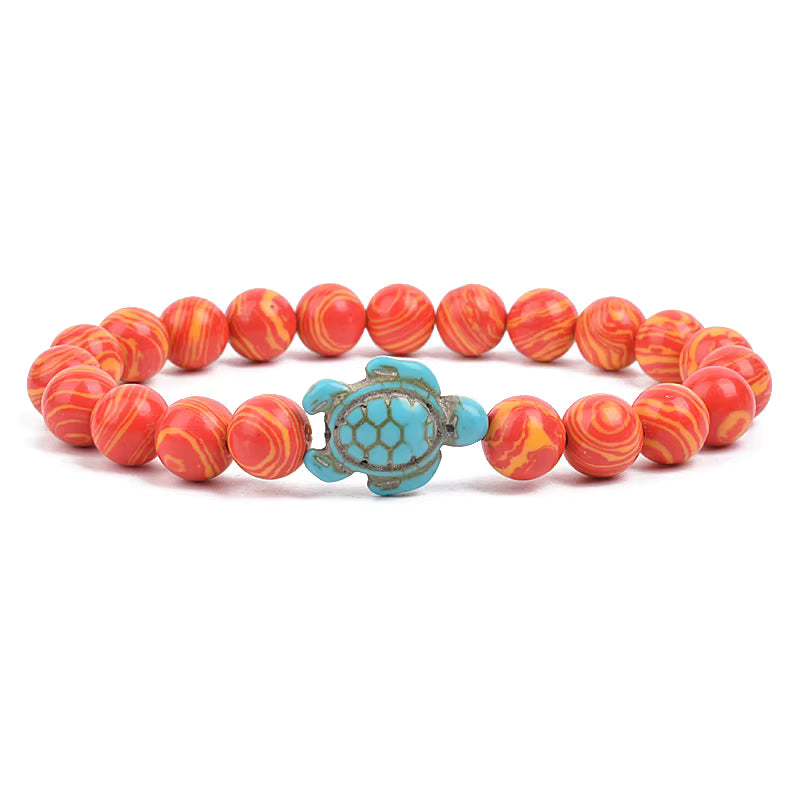 Turquoise Beaded Bracelet Sea Turtle 8mm Elastic Stretch