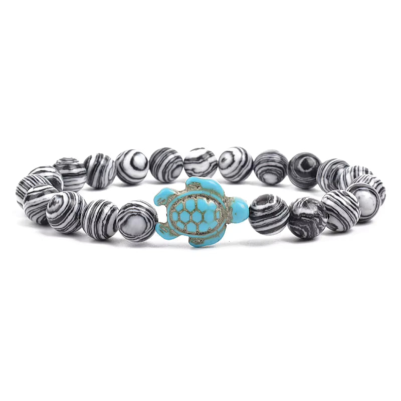 Turquoise Beaded Bracelet Sea Turtle 8mm Elastic Stretch