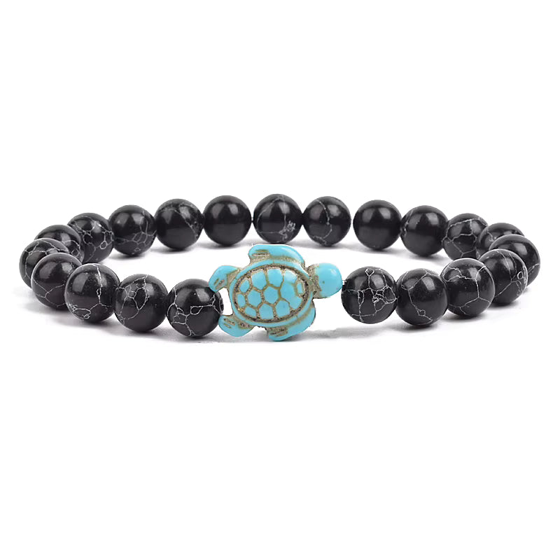 Turquoise Beaded Bracelet Sea Turtle 8mm Elastic Stretch