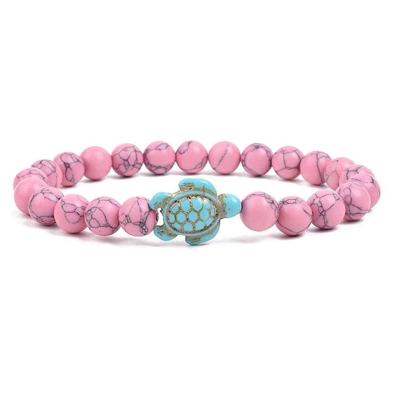 Turquoise Beaded Bracelet Sea Turtle 8mm Elastic Stretch