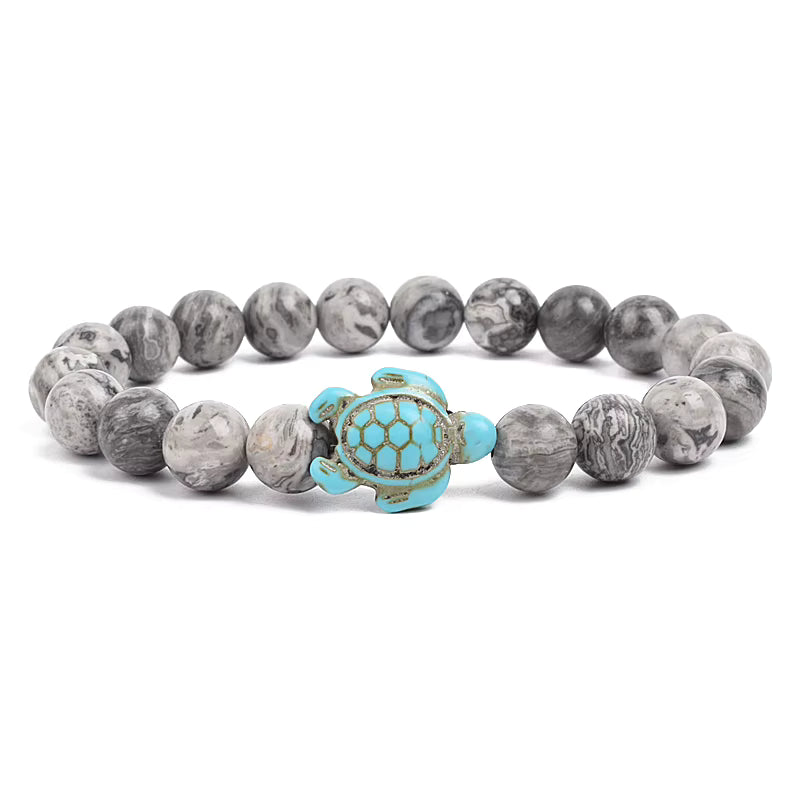 Turquoise Beaded Bracelet Sea Turtle 8mm Elastic Stretch