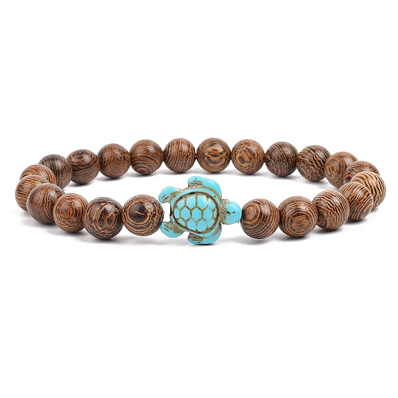 Turquoise Beaded Bracelet Sea Turtle 8mm Elastic Stretch
