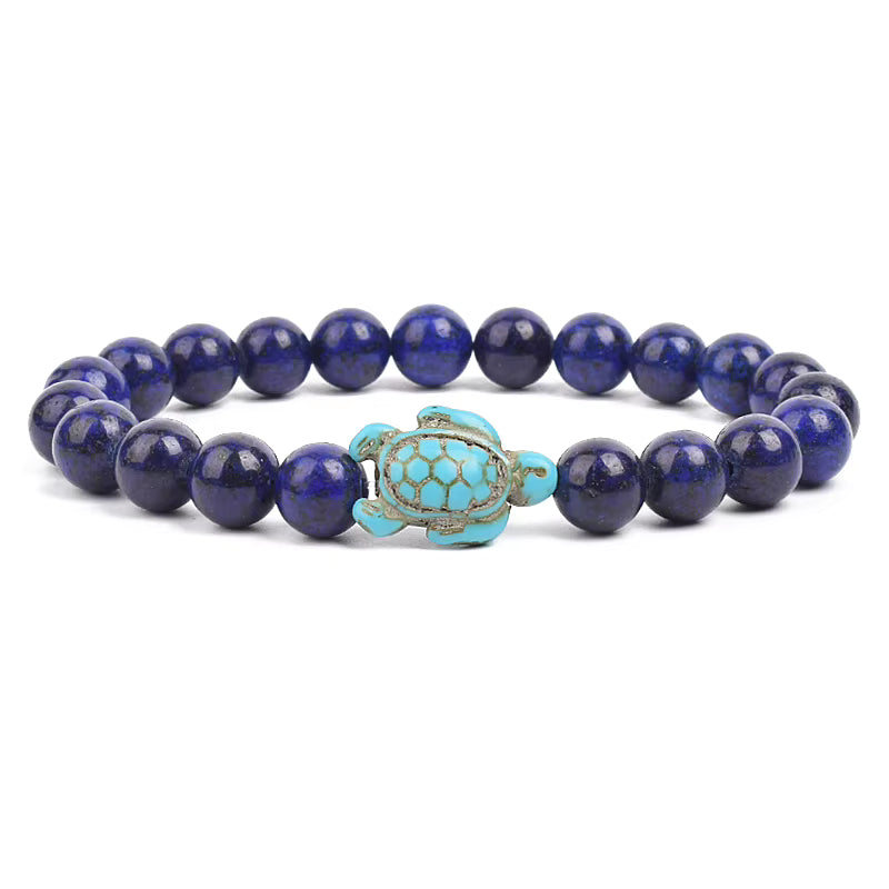 Turquoise Beaded Bracelet Sea Turtle 8mm Elastic Stretch